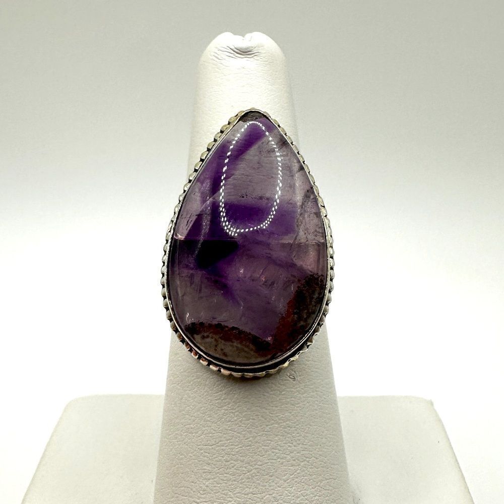 16x26mm Pear‎ cut Trapiche Amethyst Cabochon ring in plated 925!